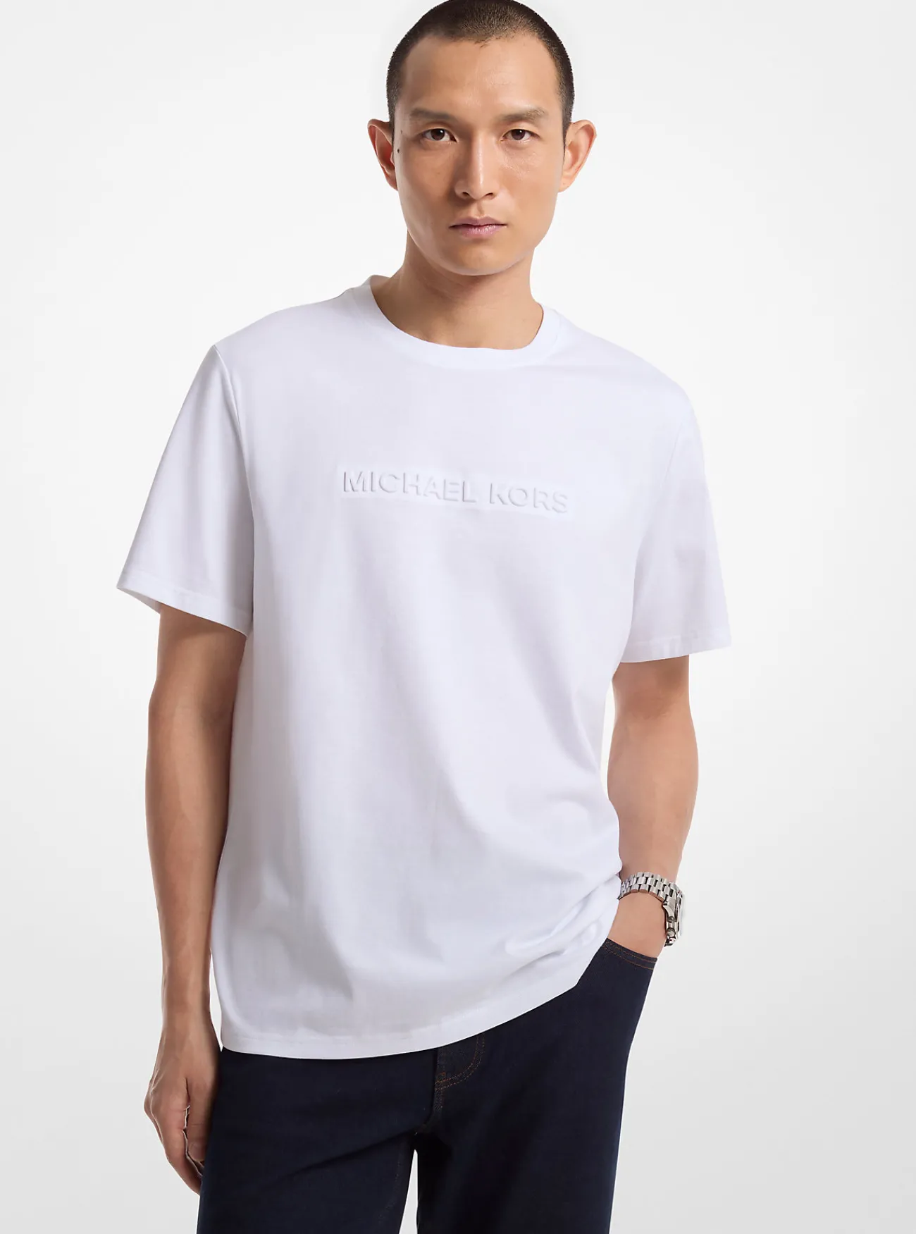 Michael Kors T-shirt van katoen met reli&euml;flogo WIT Best
