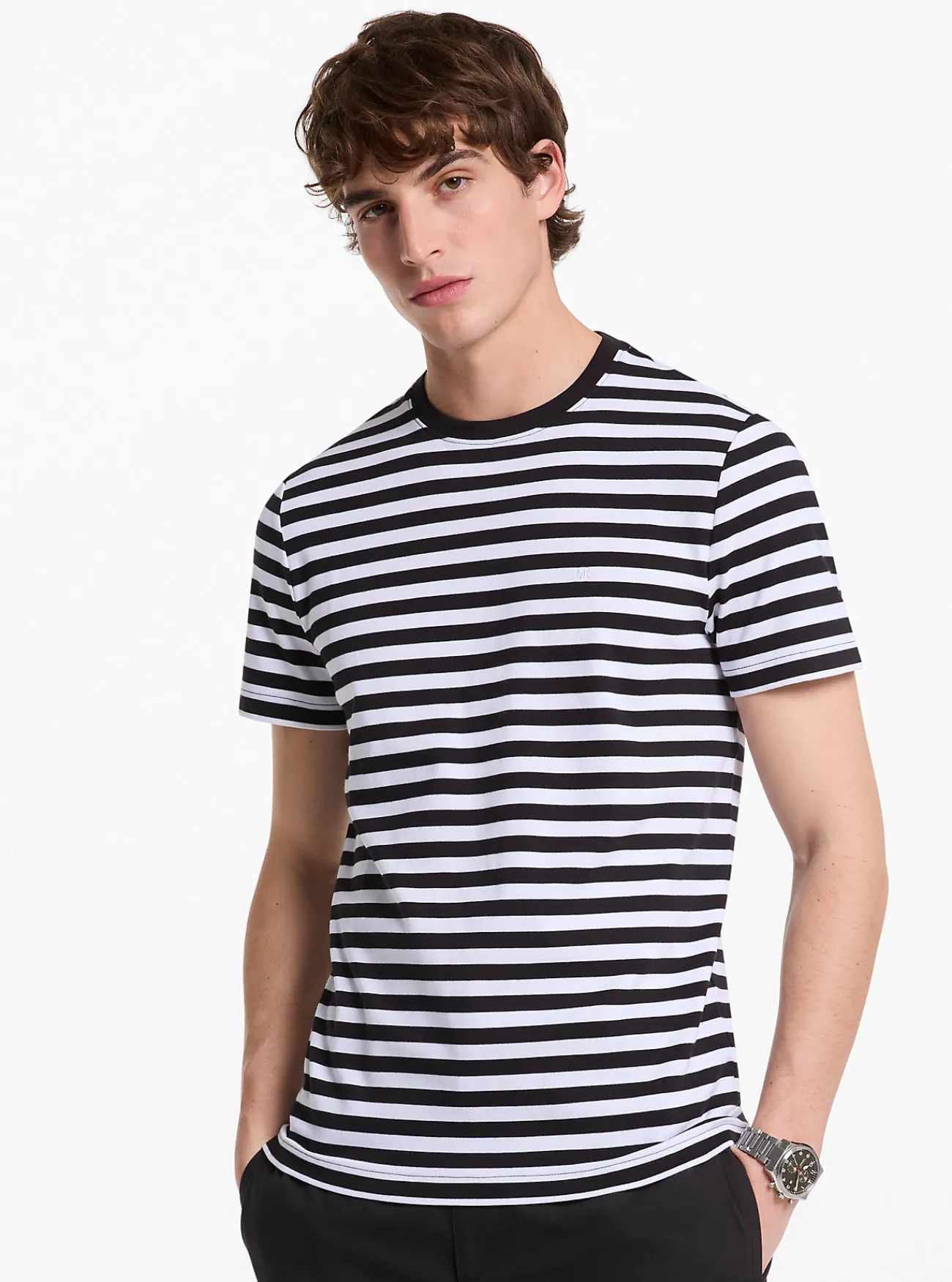 Michael Kors T-shirt van katoen met strepen ZWART Outlet