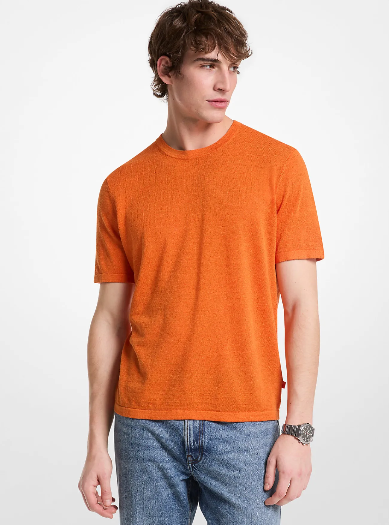 Michael Kors T-shirt van linnen en katoen ORANJE Discount