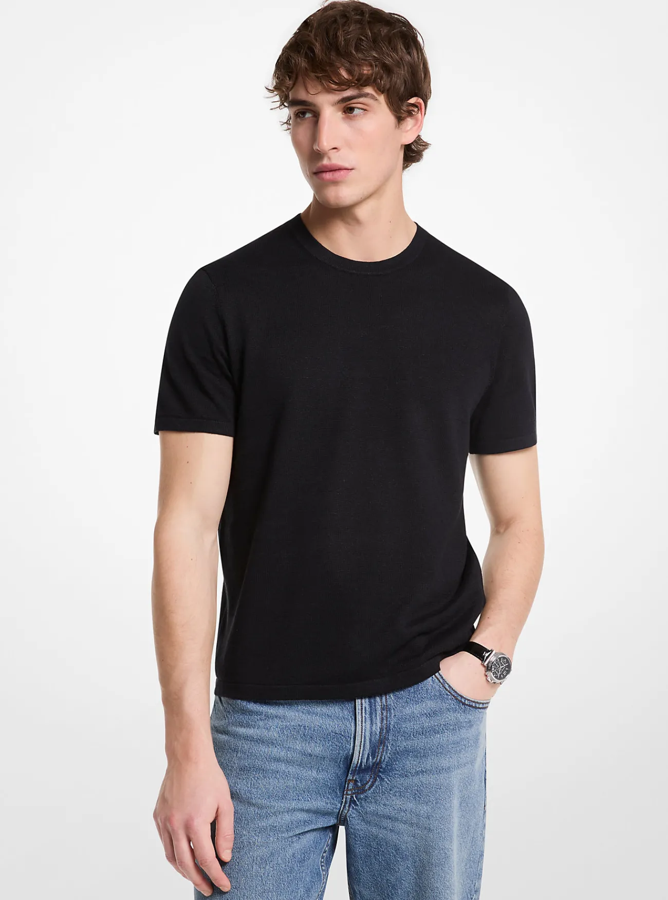 Michael Kors T-shirt van linnen en katoen ZWART Outlet