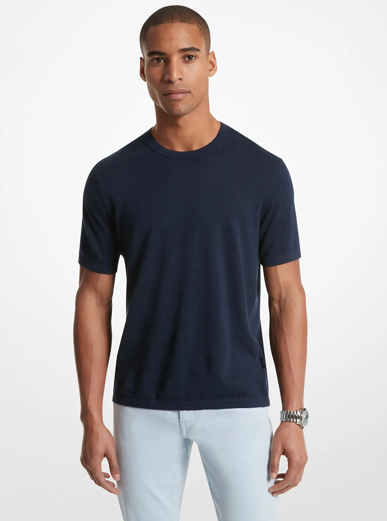 Michael Kors T-shirt van linnenmix MIDDERNACHTSBLAUW Online