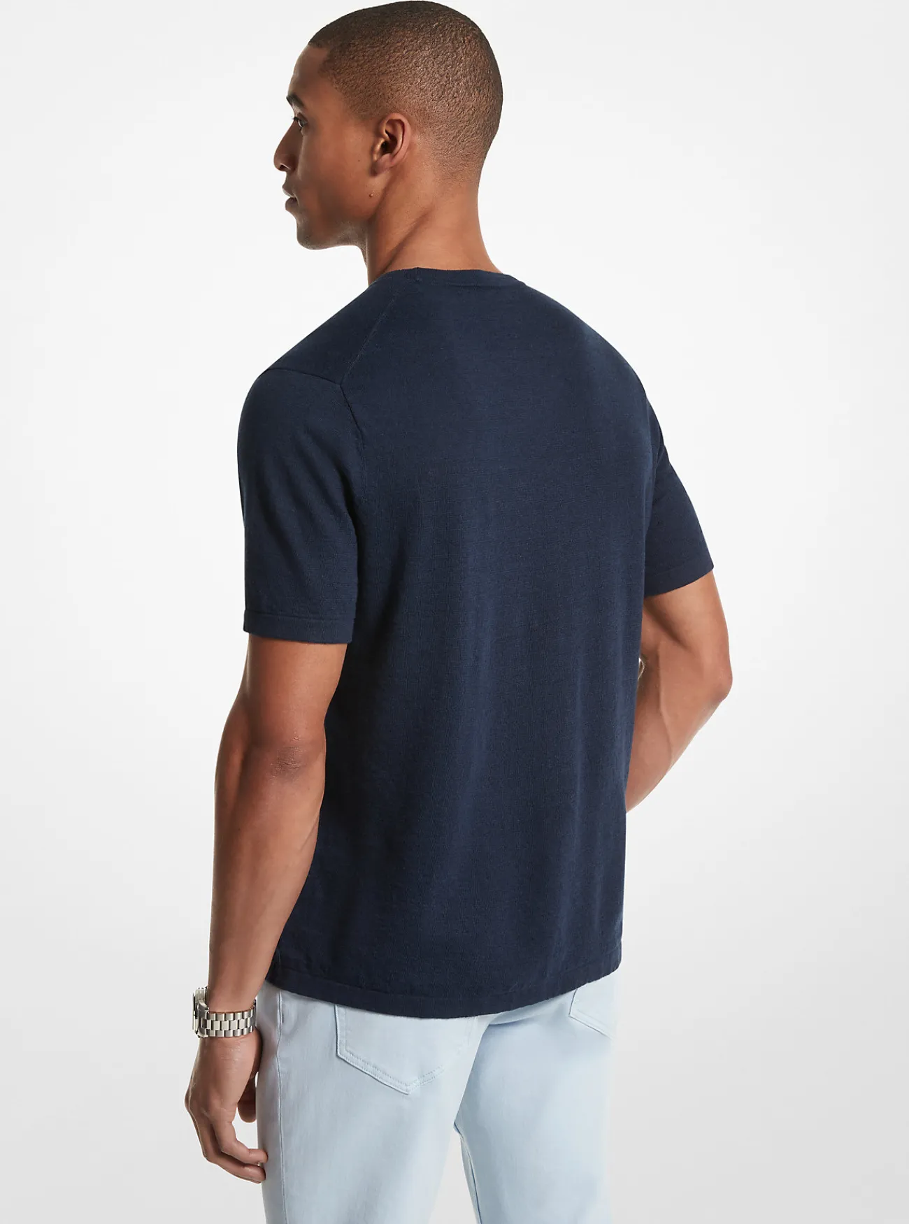 Michael Kors T-shirt van linnenmix MIDDERNACHTSBLAUW Online