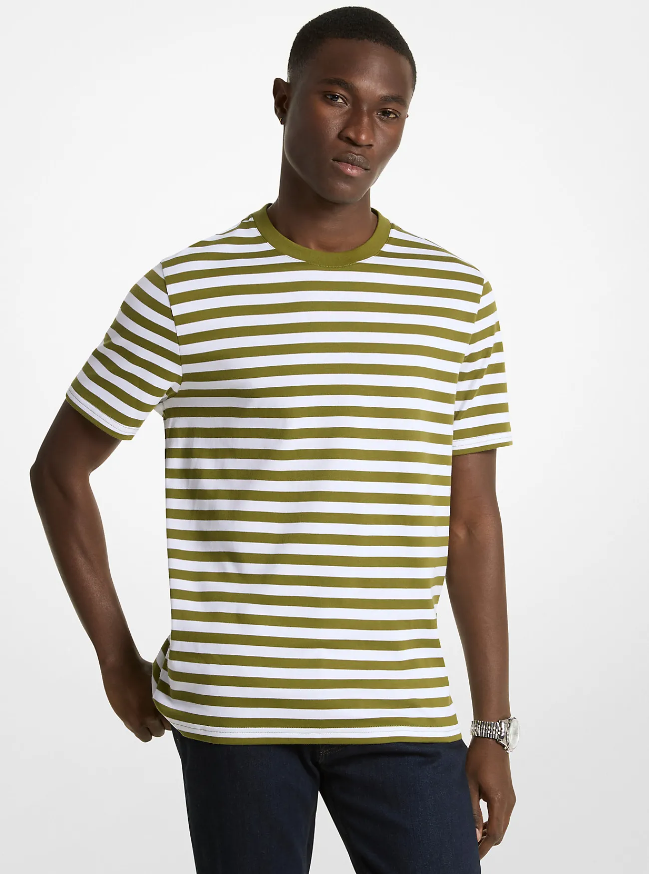 Michael Kors T-shirt van pima-katoen, gestreept EVERGREEN Outlet