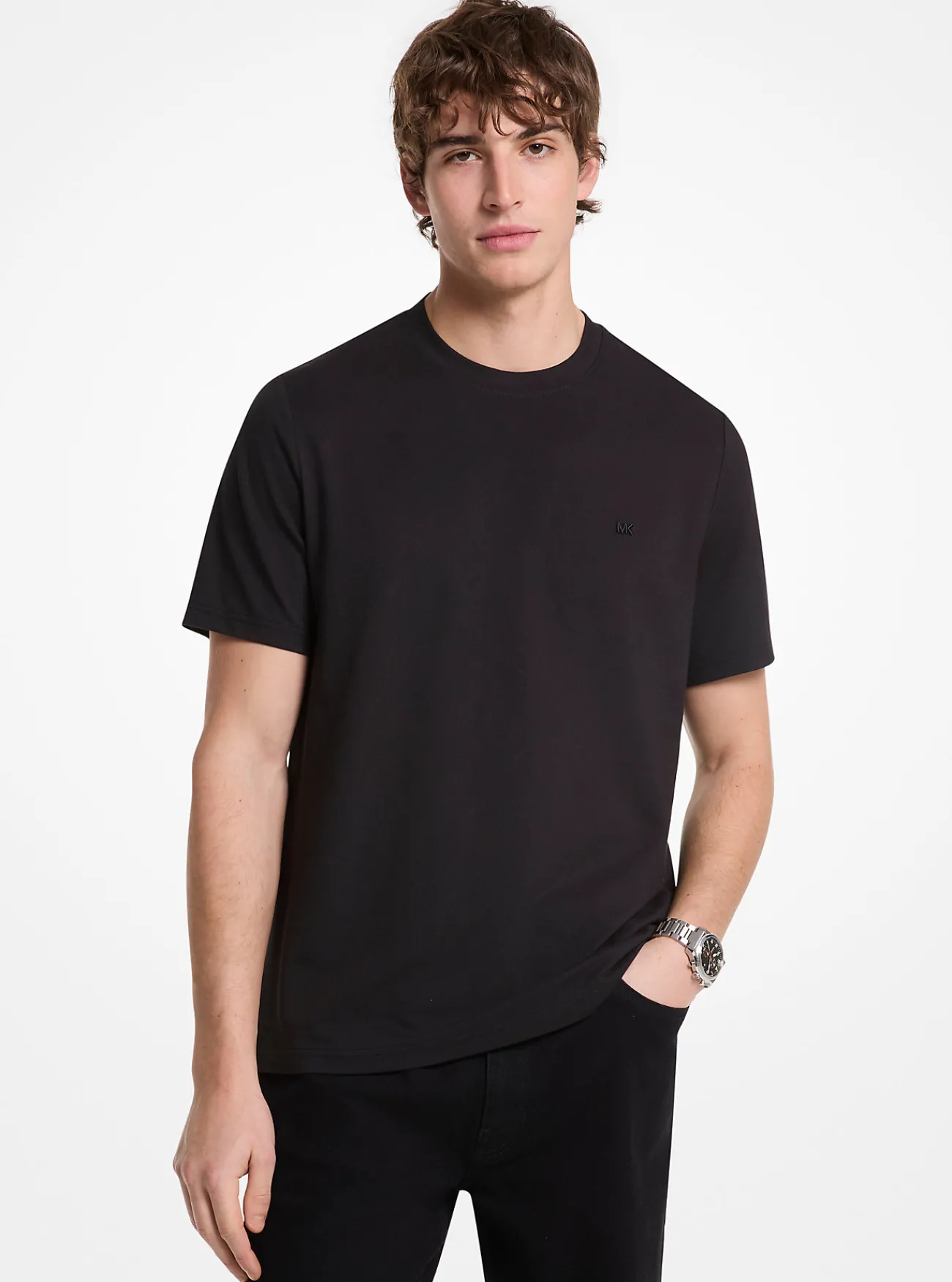 Michael Kors T-shirt van piqu&eacute;stof van katoenmix ZWART Sale