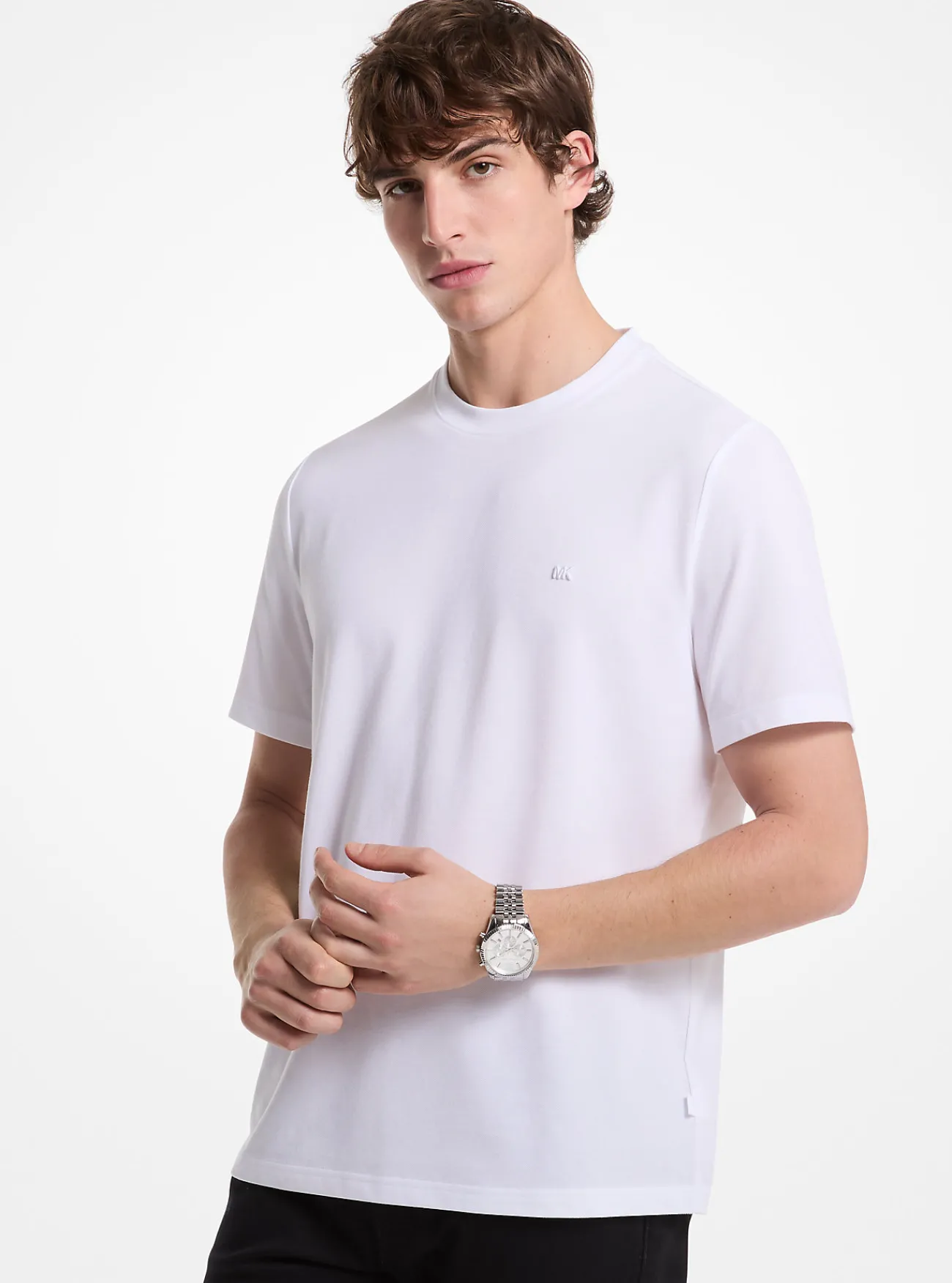 Michael Kors T-shirt van piqu&eacute;stof van katoenmix WIT Hot