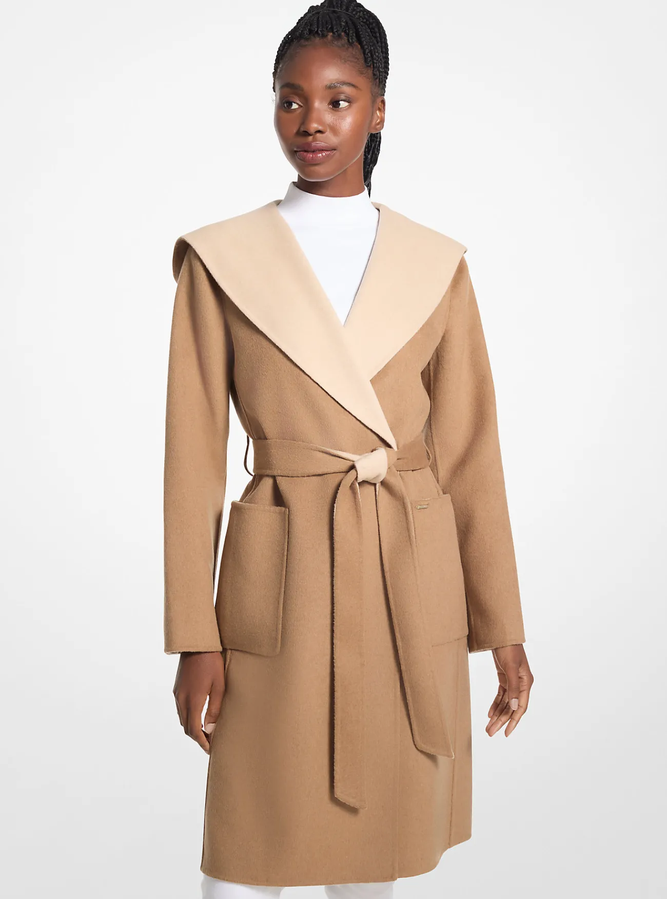 Michael Kors Tweekleurige wikkeljas van wolmix met capuchon BOT Clearance
