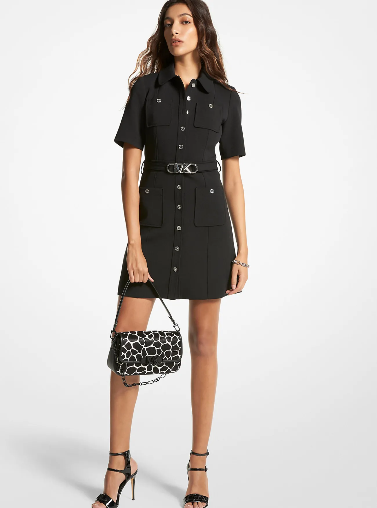 Michael Kors Utility-jurk van elastische cr&ecirc;pe met riem ZWART Clearance