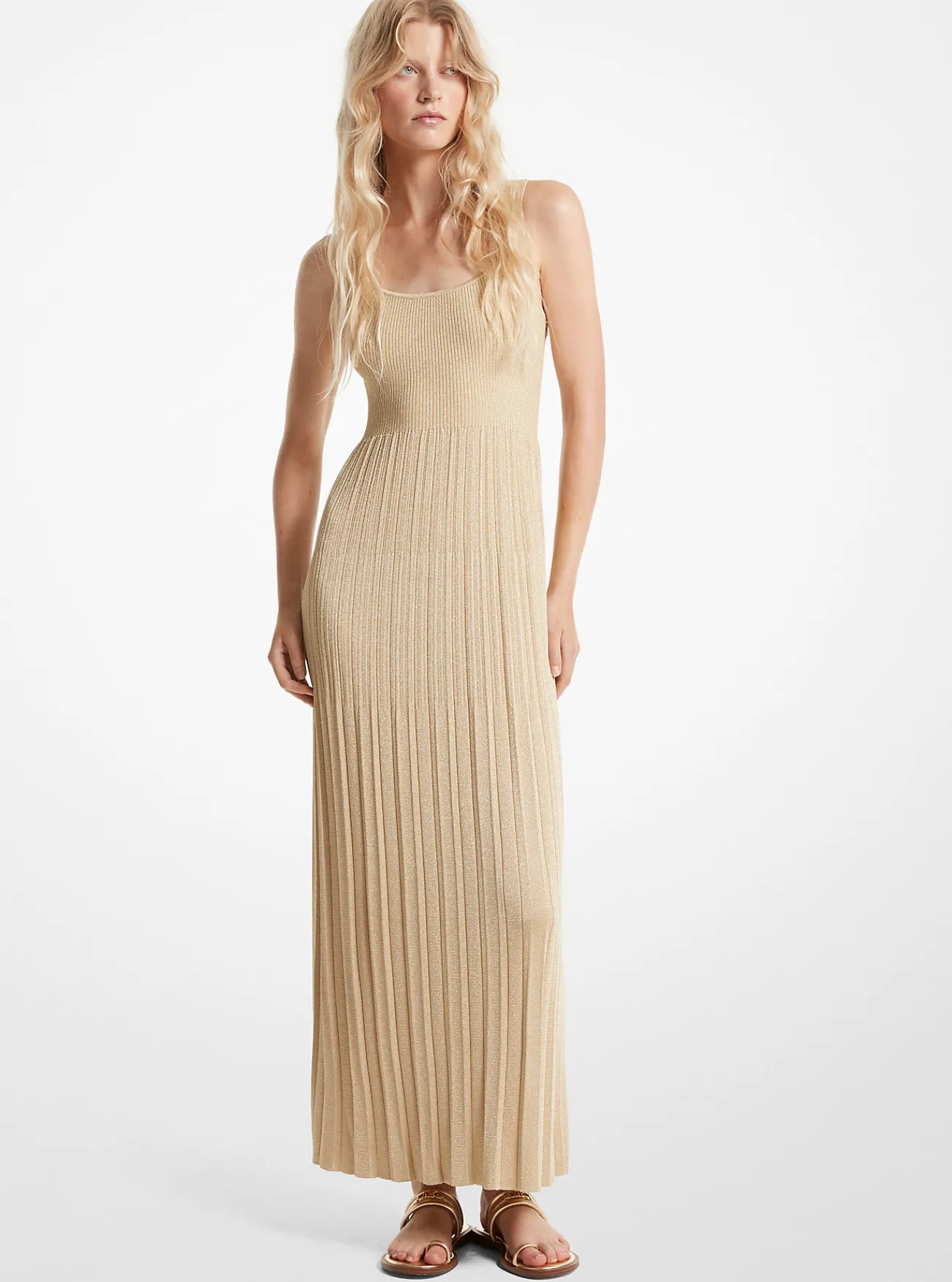 Michael Kors Zwierige tankjurk van geribd metallic breisel GOUD Best